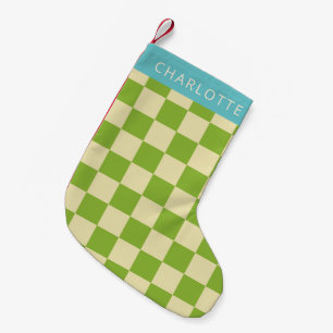 Retro Aesthetic Chequerboard Green Personalised  Small Christmas Stocking