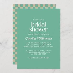Retro Aesthetic Chequerboard Mint Bridal Shower In Invitation