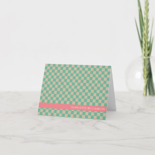 Retro Aesthetic Chequerboard Mint Personalised  Note Card