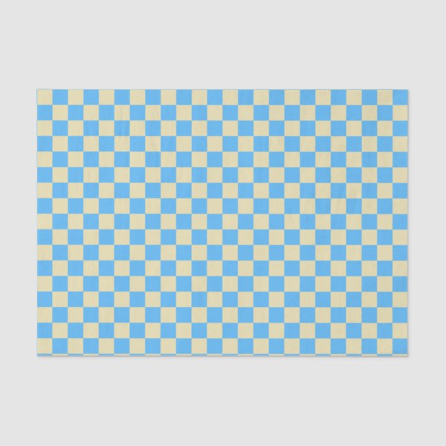Retro Aesthetic Chequerboard Pattern Blue White  Tissue Paper (Front)