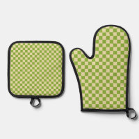 Retro Aesthetic Chequerboard Pattern Green White