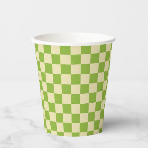 Retro Aesthetic Chequerboard Pattern Green White  Paper Cups
