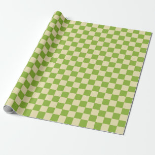 Retro Aesthetic Chequerboard Pattern Green White Wrapping Paper