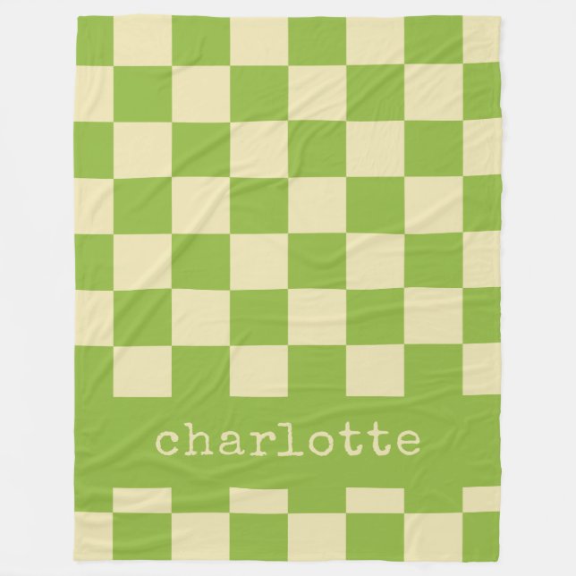 Retro Aesthetic Chequerboard Pattern Name Green Fleece Blanket (Front)