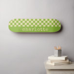 Retro Aesthetic Chequerboard Pattern Name Green   Skateboard<br><div class="desc">Personalised Name Retro Aesthetic Chequerboard Pattern Green and White Skateboard</div>