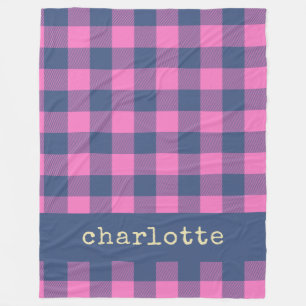 Retro Aesthetic Chequerboard Pattern Pink Name  Fleece Blanket