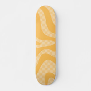 Retro Aesthetic Swirl Check Mustard Yellow Skateboard