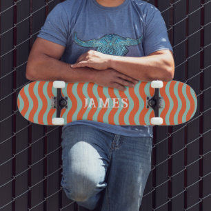 retro aesthetic trippy wavy stripes personalised skateboard