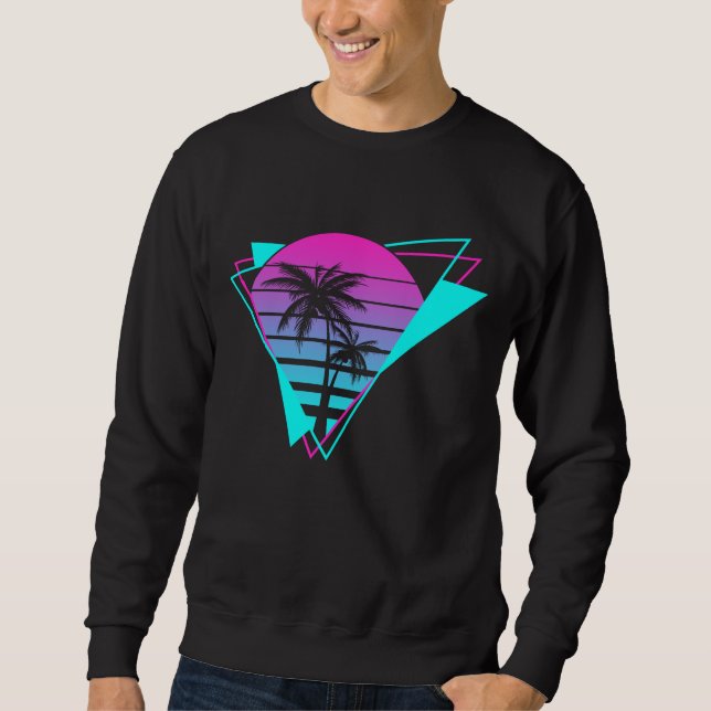 Retro Aesthetic Vaporwave Geometric Palm Trees Sweatshirt (Front)