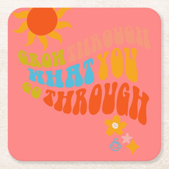 Retro Aesthetic Word Art for Girls, Tweens, Teens  Square Paper Coaster (Front)