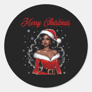 Retro African American Merry Christmas Black Xmas Classic Round Sticker