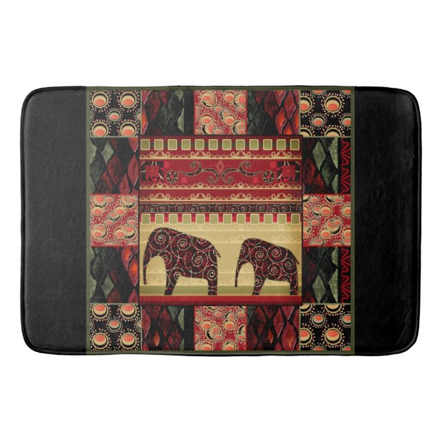 Retro african print with elephants bath mat (Front)