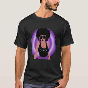 Retro Afro Curly Hair Queen Melanin Pride Purple H T-Shirt