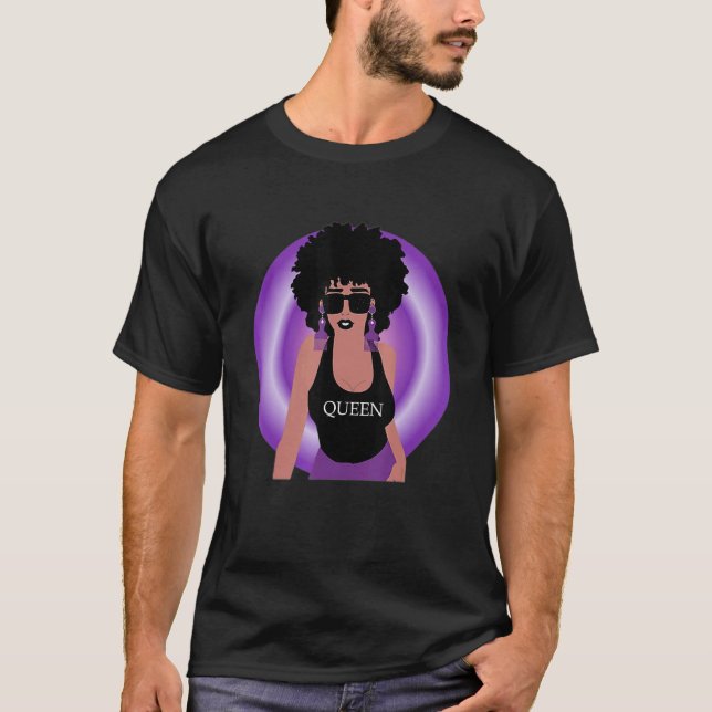 Retro Afro Curly Hair Queen Melanin Pride Purple H T-Shirt (Front)
