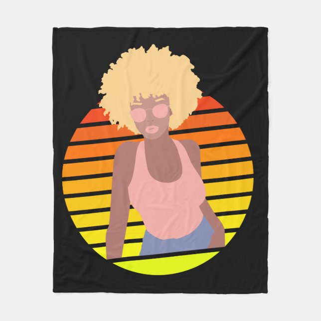 RETRO AFRO QUEEN - AFRO AMERICAN QUEEN FLEECE BLANKET (Front)