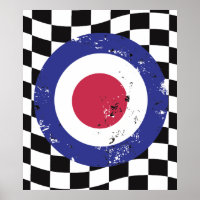 Retro aged mod target on check background