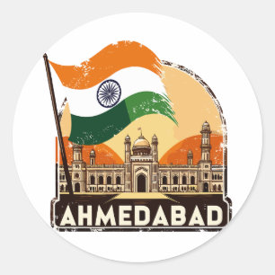 Retro Ahmedabad Skyline City in India Classic Round Sticker