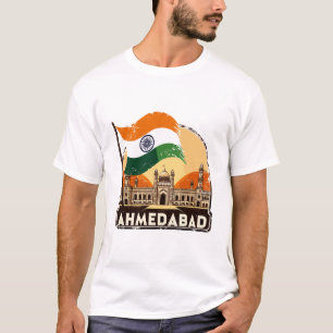 Retro Ahmedabad Skyline City in India T-Shirt