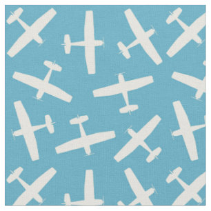 Retro Aircraft Pattern Fabric   Blue & Cream