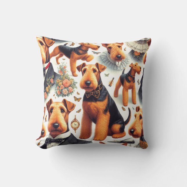 Retro Airedale Terrier Seamless Cushion (Front)