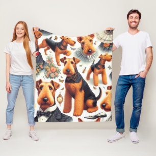 Retro Airedale Terrier Seamless Fleece Blanket