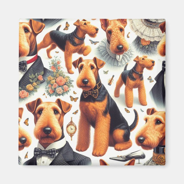 Retro Airedale Terrier Seamless Magnet (Front)