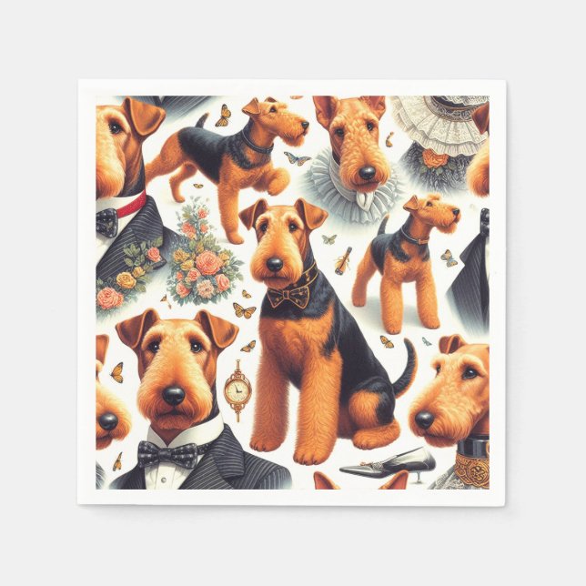 Retro Airedale Terrier Seamless Napkin (Front)