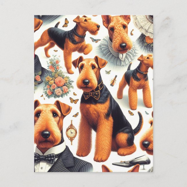Retro Airedale Terrier Seamless Postcard (Front)