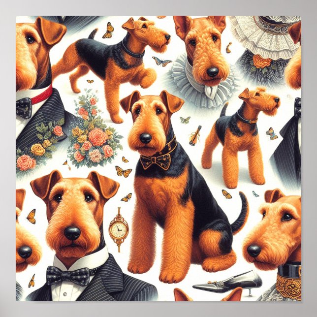 Retro Airedale Terrier Seamless Poster (Front)