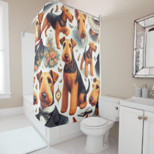 Retro Airedale Terrier Seamless Shower Curtain