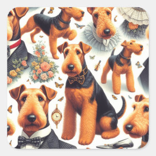 Retro Airedale Terrier Seamless Square Sticker