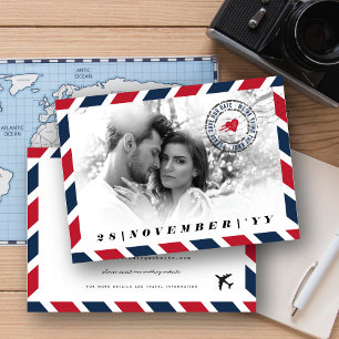 Retro Airmail Postal Photo Destination Wedding Save The Date