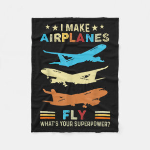 Retro Airplane Heartbeat Lot Flying Cool Aviator  Fleece Blanket