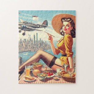 Retro Airplane Pin-up Illustration Jigsaw Puzzle