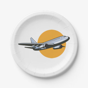 Retro Airplane Vintage Jet Travel Art Design Paper Plate