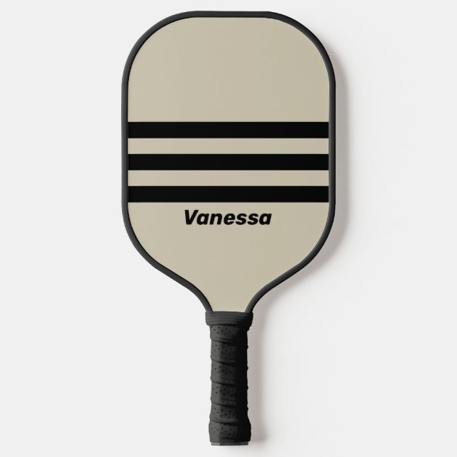 Retro Alabaster Three Across Striping with Name Pickleball Paddle (Front)