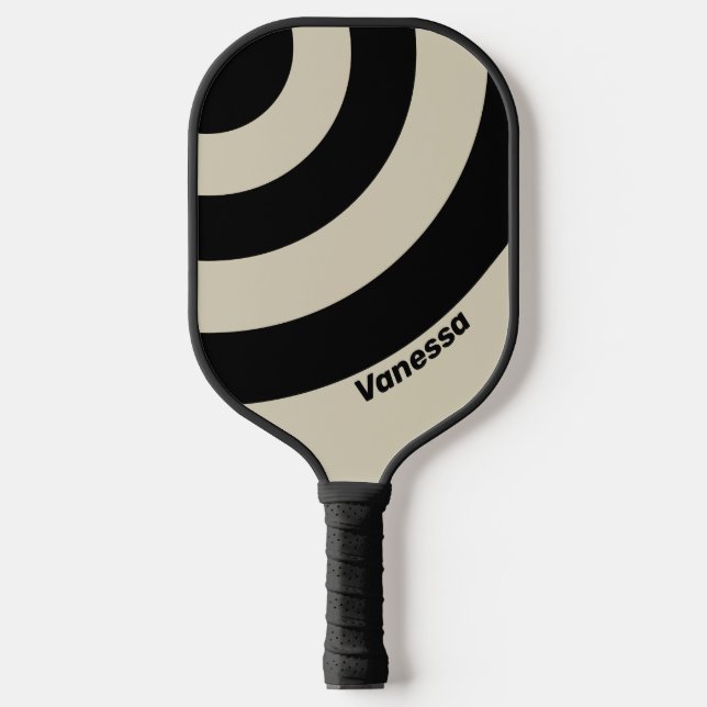Retro Alabaster Three Circle Stripe with Name Pickleball Paddle (Front)