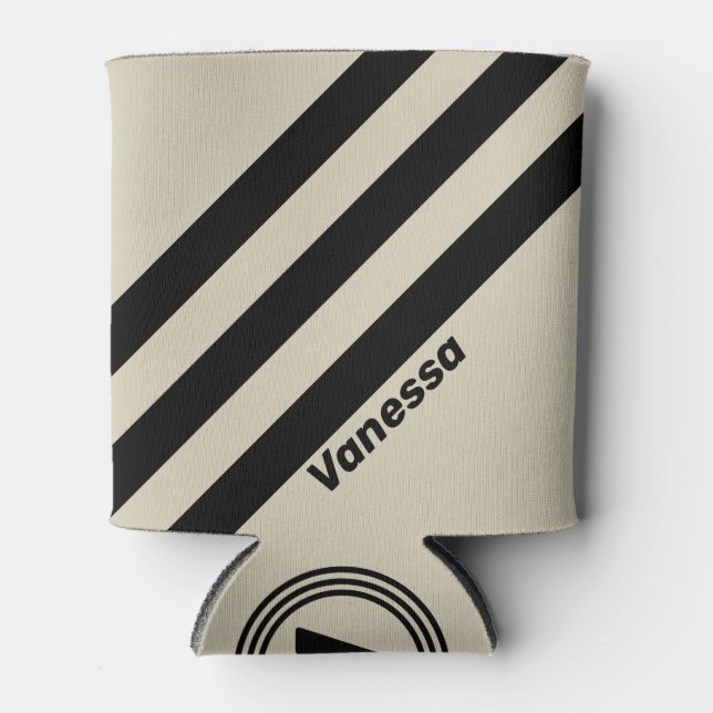 Retro Alabaster Three Stripes with Name Can Cooler (Front)