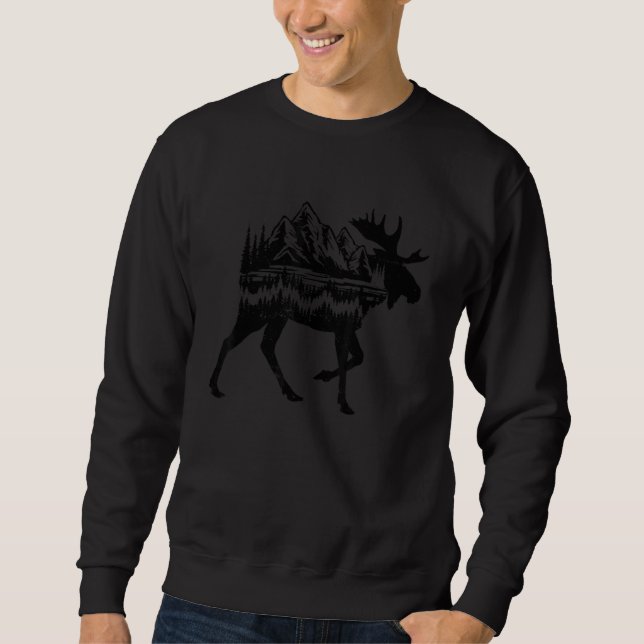 Retro Alaska AK Moose Juneau Mountain Wildlife Vin Sweatshirt (Front)