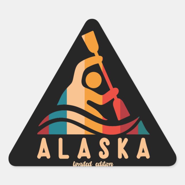 Retro Alaska Kayaking Triangle Sticker (Front)