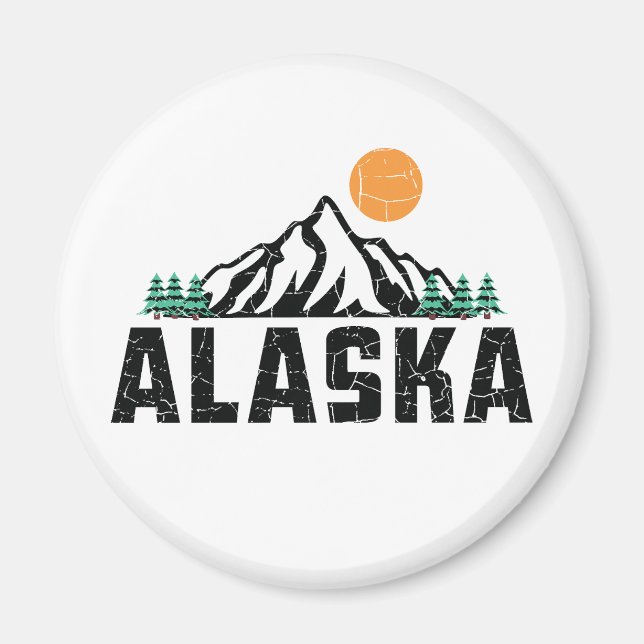 Retro Alaska Mountain Sunset Magnet (Front)