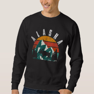 Retro Alaska Mountains Wildlife Moose Sweatshirt
