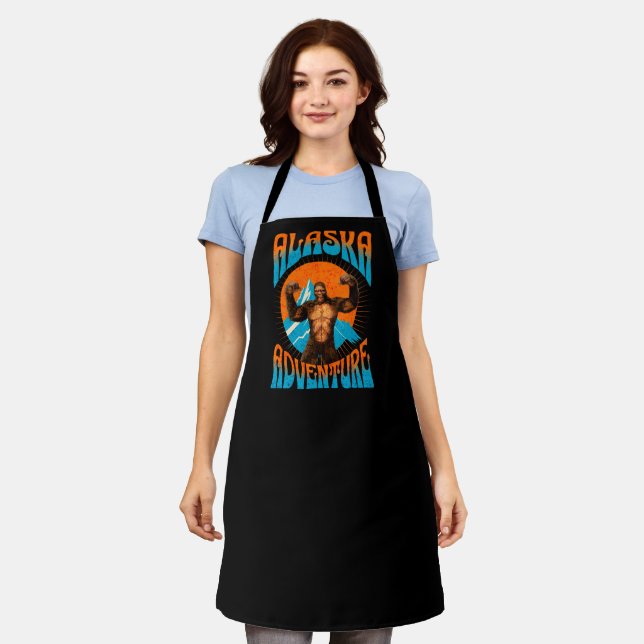 Retro Alaska Sasquatch Mountain Adventure Apron (Worn)