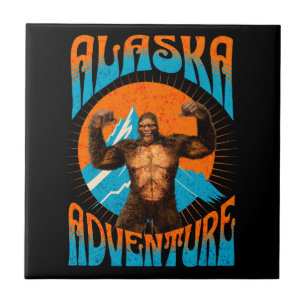 Retro Alaska Sasquatch Mountain Adventure Ceramic Tile