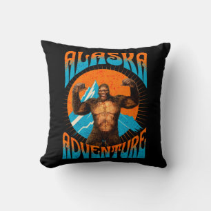 Retro Alaska Sasquatch Mountain Adventure Cushion