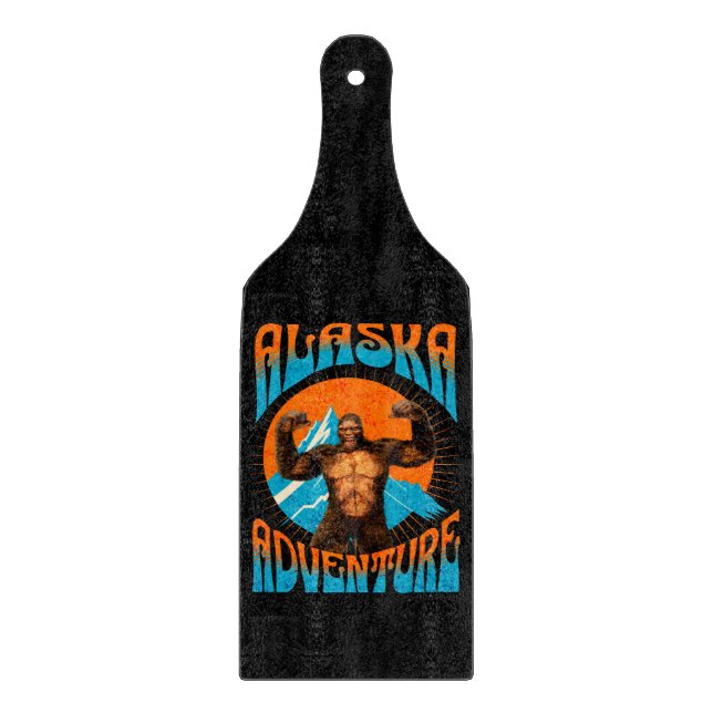 Retro Alaska Sasquatch Mountain Adventure Cutting Board (Front)