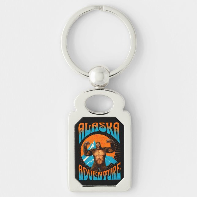 Retro Alaska Sasquatch Mountain Adventure Key Ring (Front)