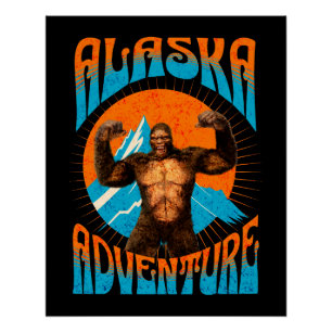 Retro Alaska Sasquatch Mountain Adventure Poster