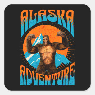 Retro Alaska Sasquatch Mountain Adventure Square Sticker