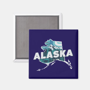 Retro Alaska Scenic Silhouette Magnet